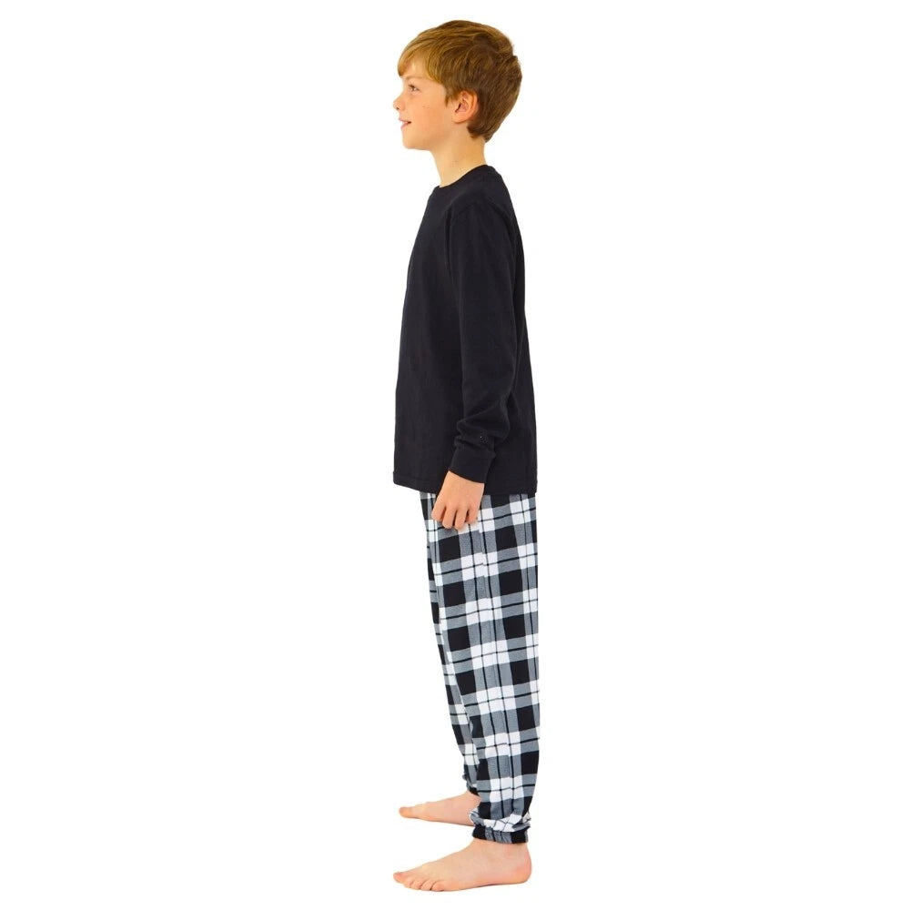 Boys Pyjama PJ Nightwear Sets 2 Piece Check Bottom Loungewear Short Long Bedlam