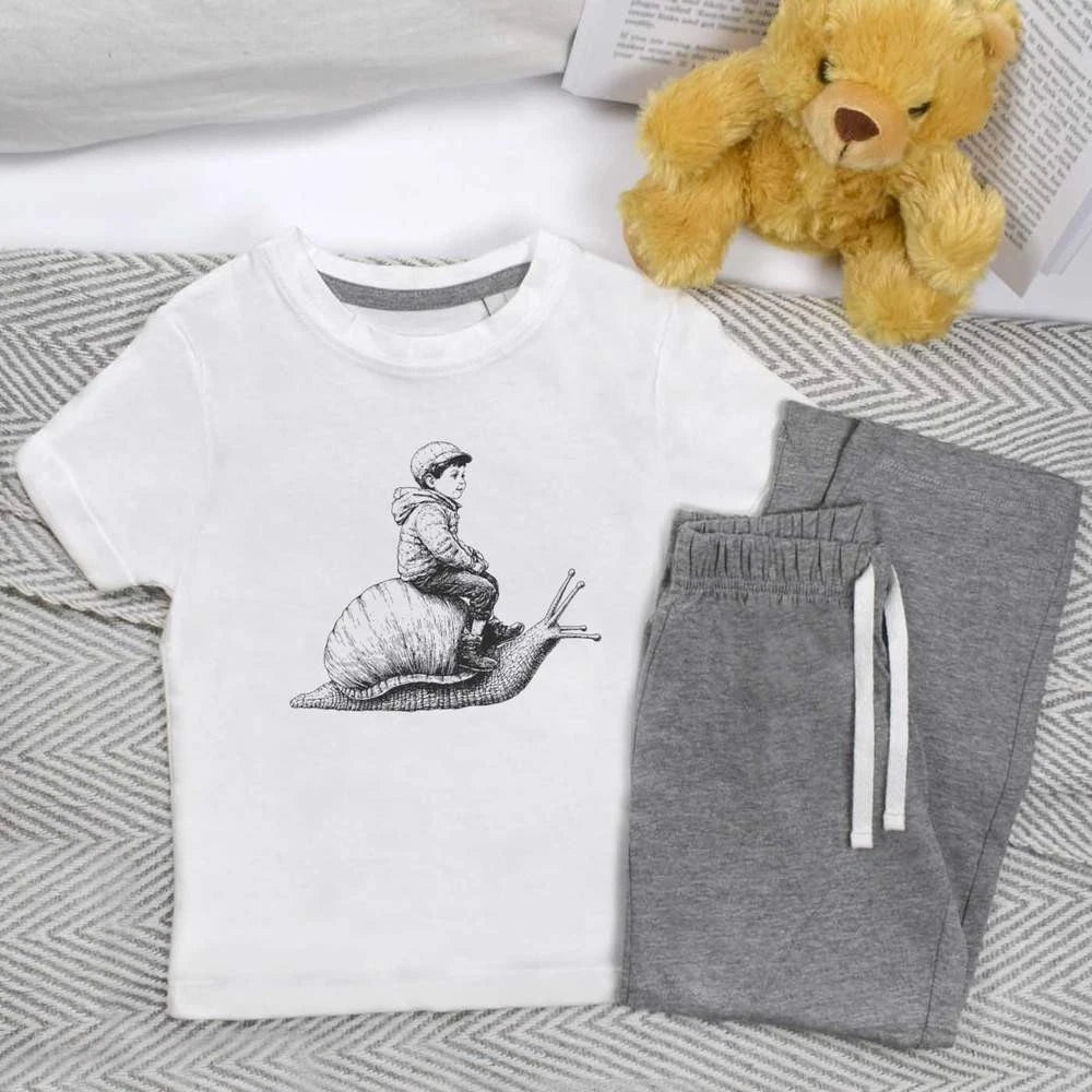 'Boy Riding Snail' Kids Nightwear / Pyjama Set (KP049214)