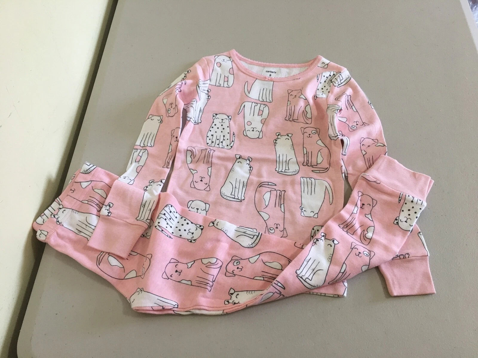 Carter's Girls Pink Dog Puppy Pajama Set Long Sleeve Long Pants Toddler Kids