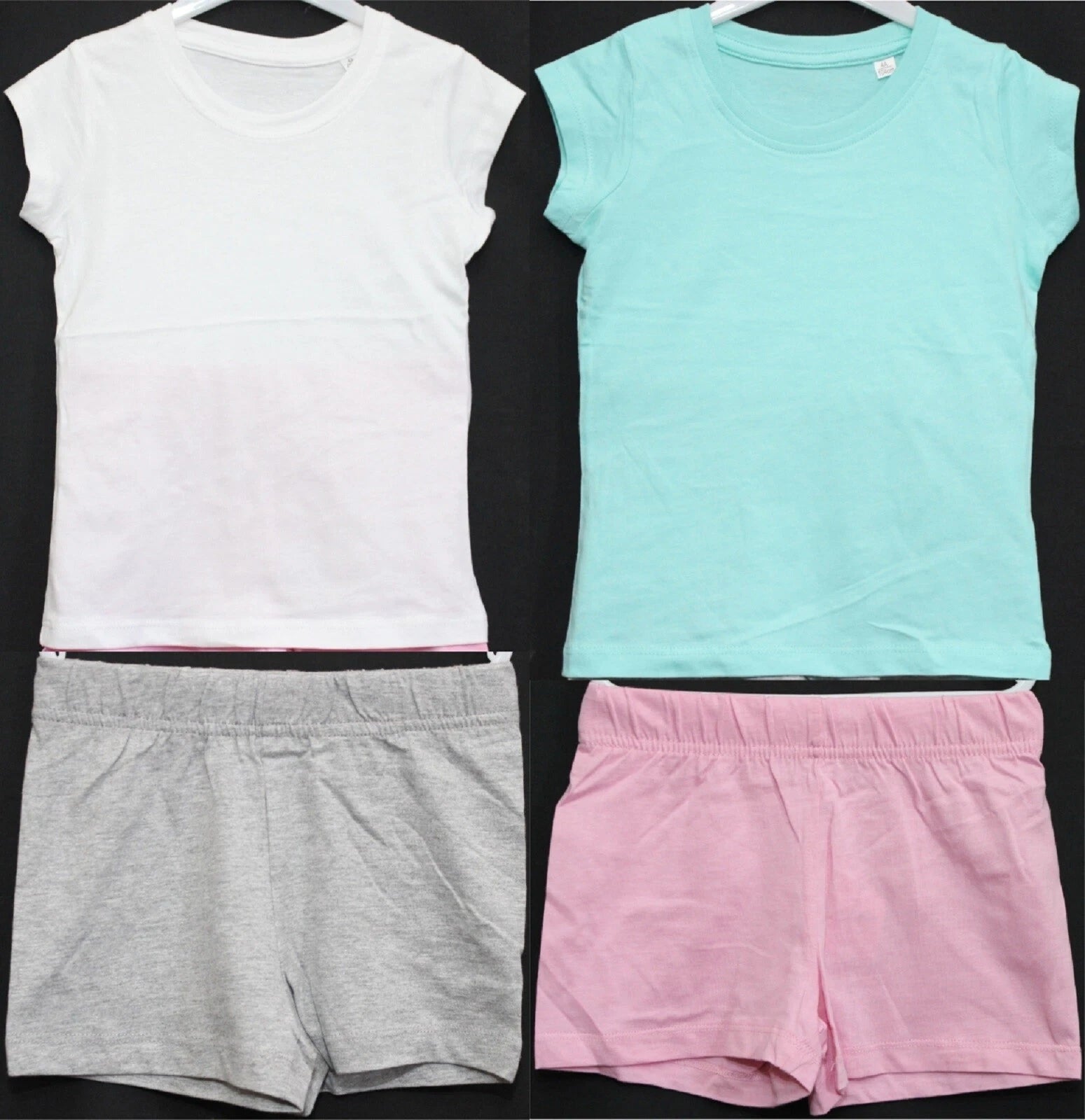 2 Pairs of Girls Plain Short Pyjamas /Mix & Match Shorty PJs in Sizes 3-10 years