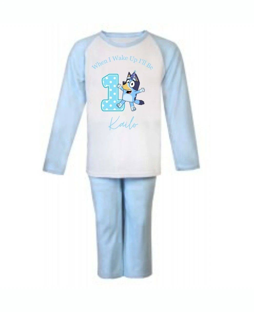 when i wake up i will be birthday pyjamas personalised PJs Blue
