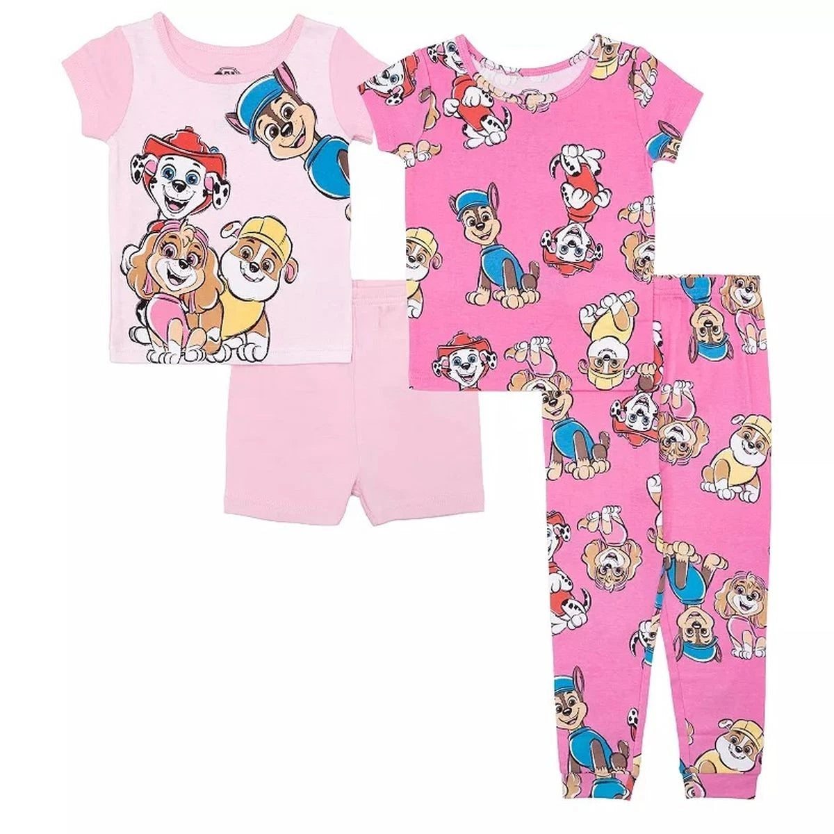 Paw Patrol Toddler Girl's Short-Sleeved Pink 4-Piece Character Pajama Set