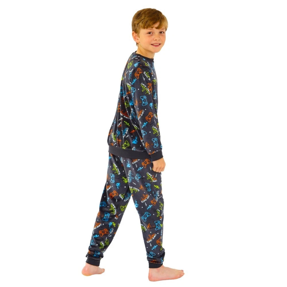 Boys Pyjama PJ Nightwear Sets 2 Piece Check Bottom Loungewear Short Long Bedlam