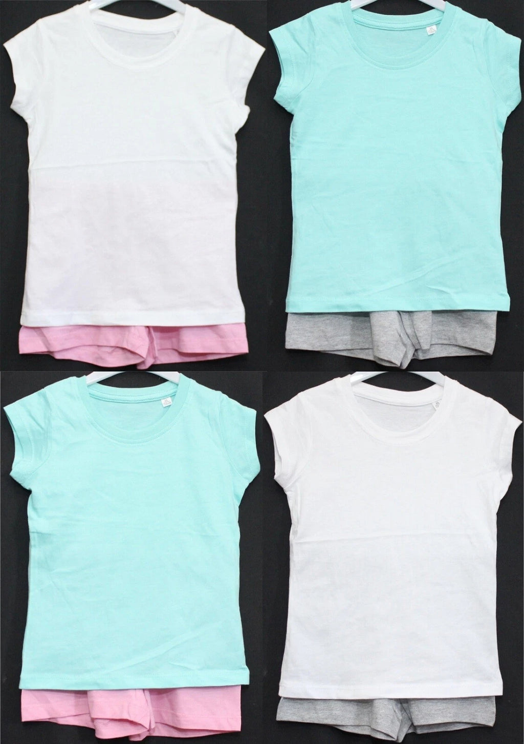 2 Pairs of Girls Plain Short Pyjamas /Mix & Match Shorty PJs in Sizes 3-10 years
