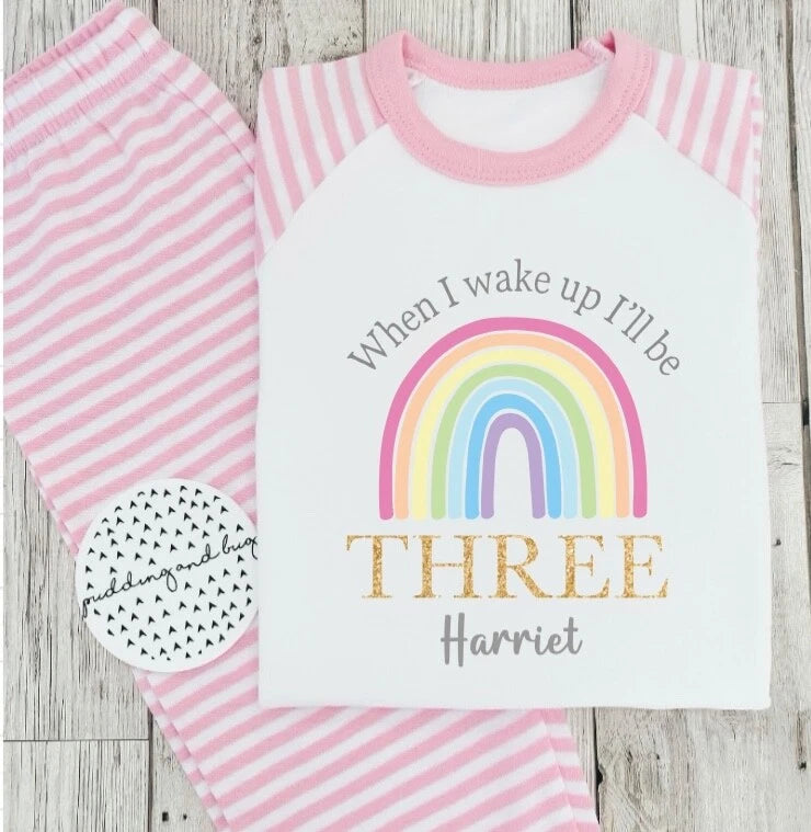 Rainbow birthday girls pyjamas 1st 2nd 3rd When I Wake Up I’ll Be Birthday Pjs