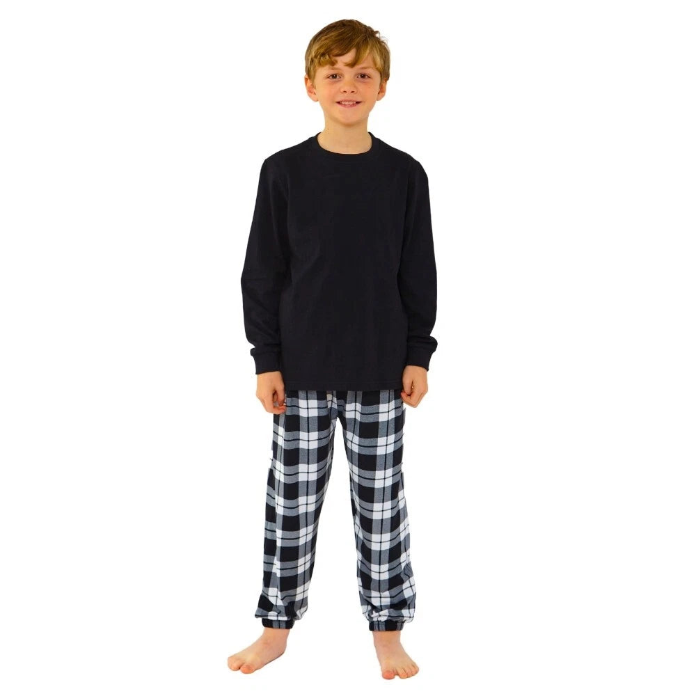 Boys Pyjama PJ Nightwear Sets 2 Piece Check Bottom Loungewear Short Long Bedlam