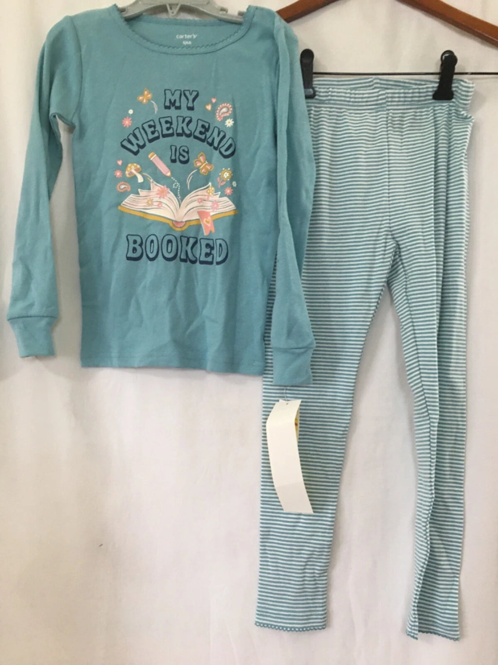 New Carter's Read Book Girls Pajama Set Snug fit Teal many sizes