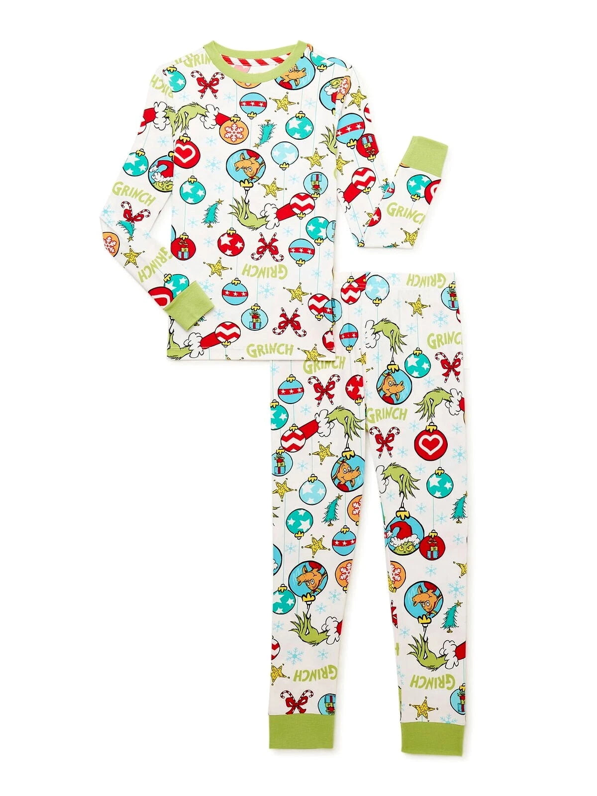 Kids Dr Seuss The Grinch Pajamas Set Shirt Pants Boys Girls Christmas 6 8 10 12