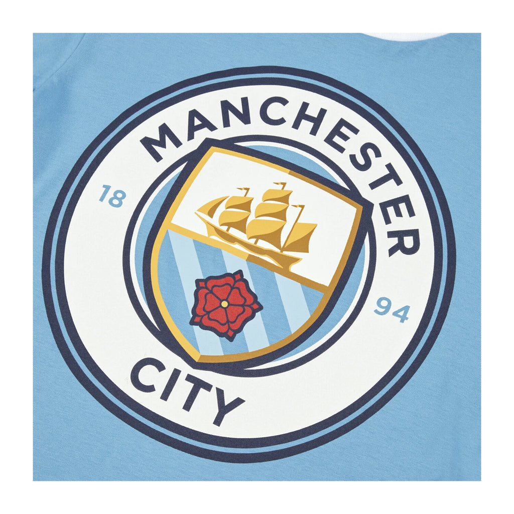 Manchester City F.C. Boys Pyjamas, Man City T-Shirt and Shorts PJs Set