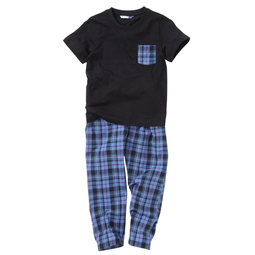 Boys Pyjama PJ Nightwear Sets 2 Piece Check Bottom Loungewear Short Long Bedlam