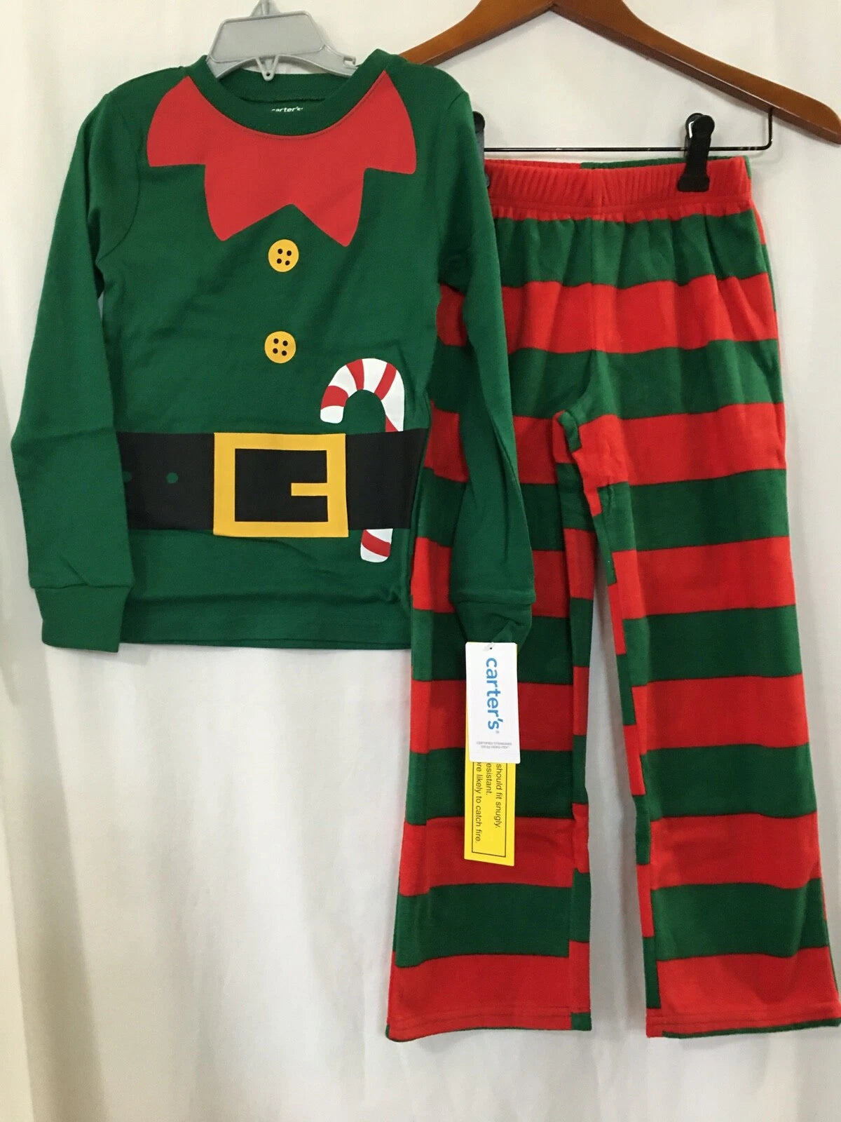 New Carter' Elf Cotton Fleece Pants Pajama Set 2 pc 6 Boy Girls Christmas