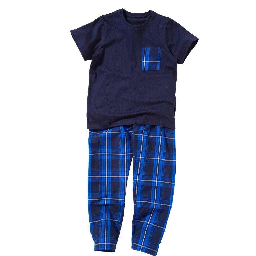 Boys Pyjama PJ Nightwear Sets 2 Piece Check Bottom Loungewear Short Long Bedlam
