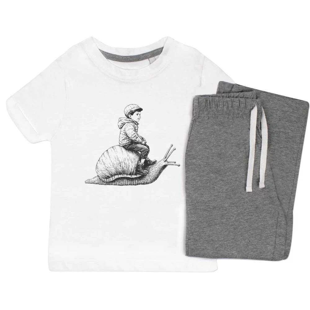 'Boy Riding Snail' Kids Nightwear / Pyjama Set (KP049214)