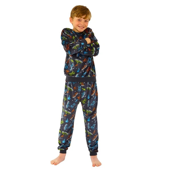 Boys Pyjama PJ Nightwear Sets 2 Piece Check Bottom Loungewear Short Long Bedlam