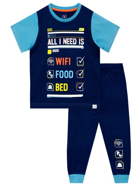 WiFi Pyjamas Kids Boys 6 7 8 9 10 11 12 13 Years Sleepwear PJs Blue Navy White