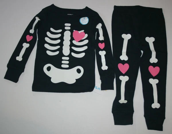 NEW Carter's Girls Halloween Glow in Dark Skeleton PJs 3 4 5 year Pajamas 2 Piec