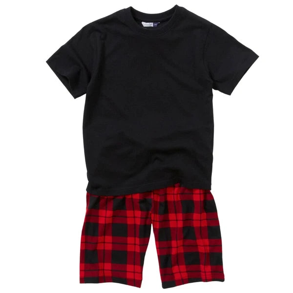 Boys Pyjama PJ Nightwear Sets 2 Piece Check Bottom Loungewear Short Long Bedlam