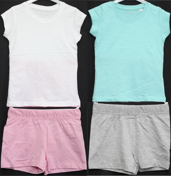 2 Pairs of Girls Plain Short Pyjamas /Mix & Match Shorty PJs in Sizes 3-10 years