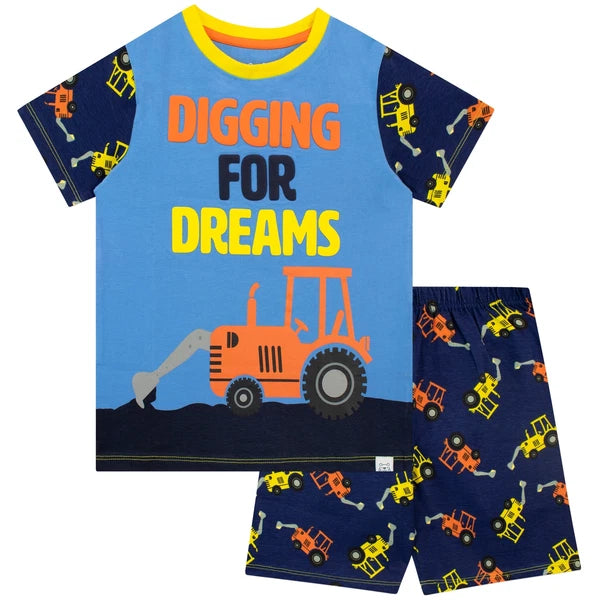 Digger Pyjamas Kids Boys 18 24 Months 2 3 4 5 6 7 8 Years PJs Nightwear Blue Red