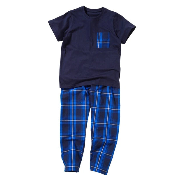 Boys Pyjama PJ Nightwear Sets 2 Piece Check Bottom Loungewear Short Long Bedlam