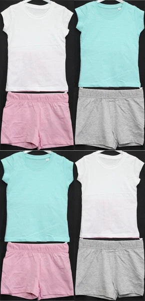 2 Pairs of Girls Plain Short Pyjamas /Mix & Match Shorty PJs in Sizes 3-10 years