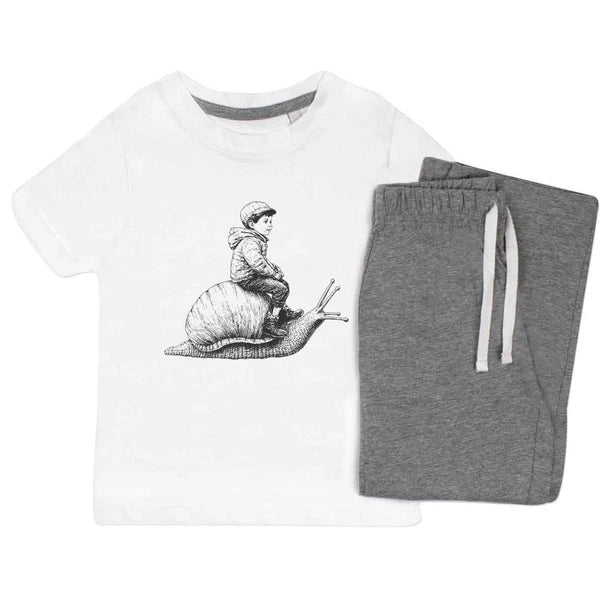 'Boy Riding Snail' Kids Nightwear / Pyjama Set (KP049214)