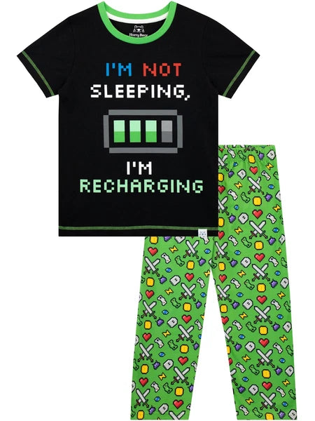 Glow In The Dark Pyjamas Kids Boys 6 7 8 9 10 11 12 13 Years PJs Set Black Green