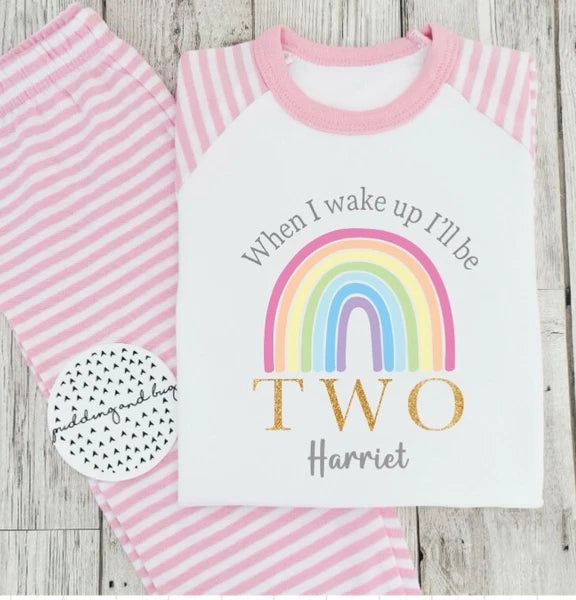 Rainbow birthday girls pyjamas 1st 2nd 3rd When I Wake Up I’ll Be Birthday Pjs