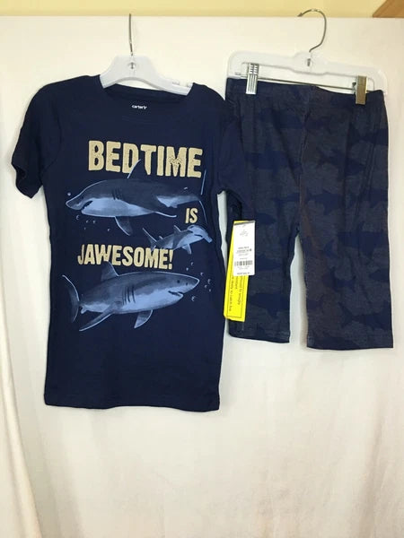 New Carter's Boys Shark Pajama set Snug Fit Shorts Navy Blue many sizes