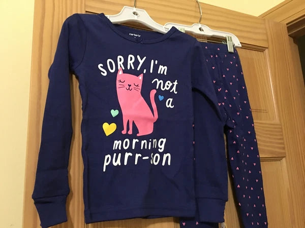New Carter's Girls Cat Pajama Set Long Sleeve Long Pants Kids Navy Blue ManySize