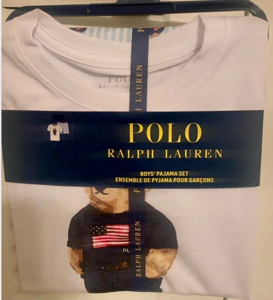 Kids / Boys Ralph Lauren Polo Bear Pajama Set Shorts White Blue Sizes 5, 6 & 7
