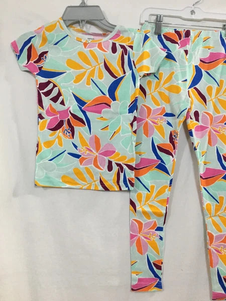 New Carter's Girls Floral  Pajama Set Snug fit White Pink Kids size 6,7,8