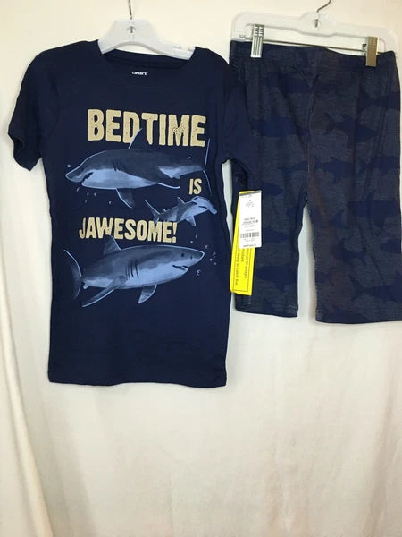 New Carter's Boys Shark Pajama set Snug Fit Shorts Navy Blue many sizes