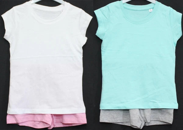 2 Pairs of Girls Plain Short Pyjamas /Mix & Match Shorty PJs in Sizes 3-10 years
