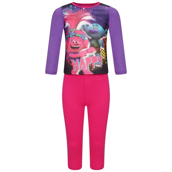 Girls Trolls Long Pyjamas Kids Childrens Full Length Pjs Nightwear Loungewear