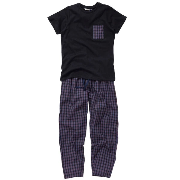 Boys Pyjama PJ Nightwear Sets 2 Piece Check Bottom Loungewear Short Long Bedlam