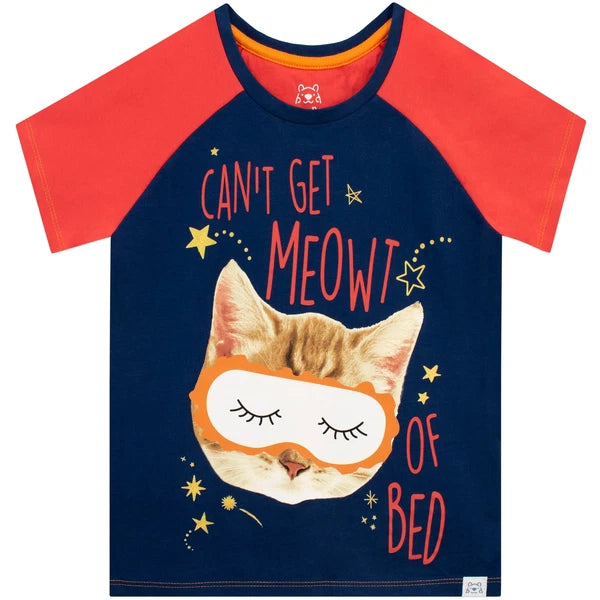 Sleepy Cat Pyjamas Kids Girls 6 7 8 9 10 11 12 13 Years Short PJs Sleepwear Red