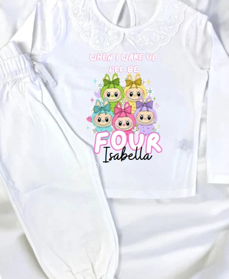 girls white frill birthday pjs