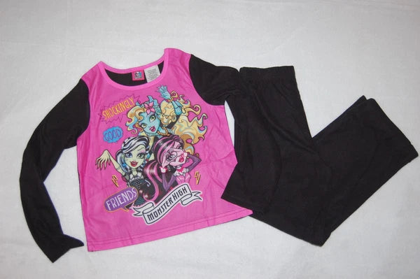 Girls Flannel Pajamas Set MONSTER HIGH Black Pink S 6-6X M 7-8 L 10-12 XL 14-16
