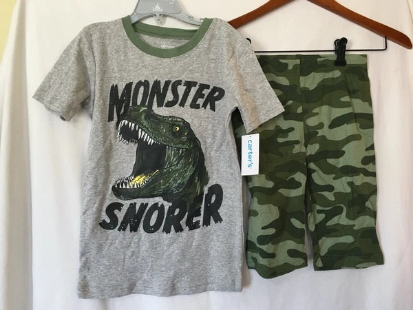 New Carter's Boys Dinosaur Pajama set Snug Fit Shorts Green many sizes