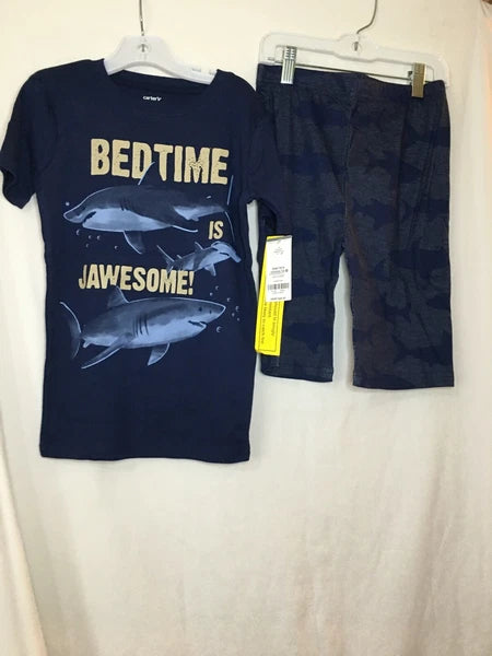 New Carter's Boys Shark Pajama set Snug Fit Shorts Navy Blue many sizes
