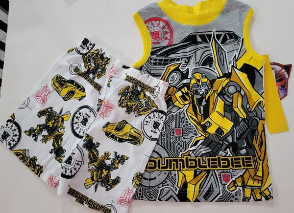 Boys Trans Formers Brand Gray Yellow White 2 Piece Pajama Short Set Size 6