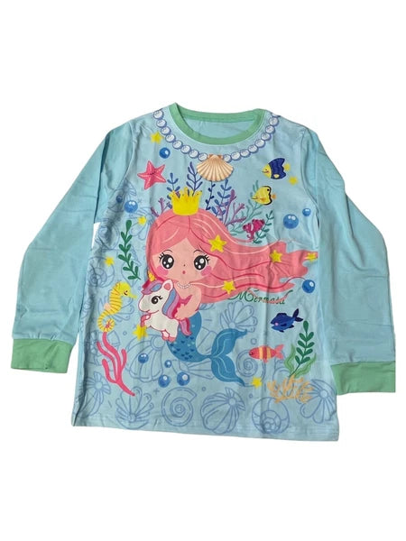 Kids Mermaid Pyjamas Set Girls Night Time Underwater Pyjamas Blue B1012LL N