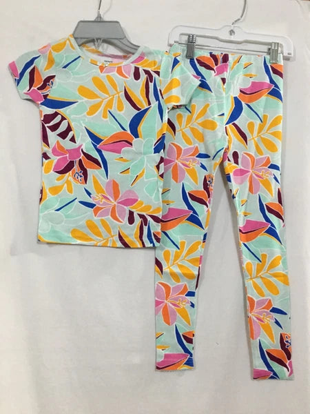 New Carter's Girls Floral  Pajama Set Snug fit White Pink Kids size 6,7,8