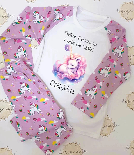 Personalised Children's When I Wake Up I Will Be 1,2,3,4,5,6,7,8 Unicorn Pyjamas