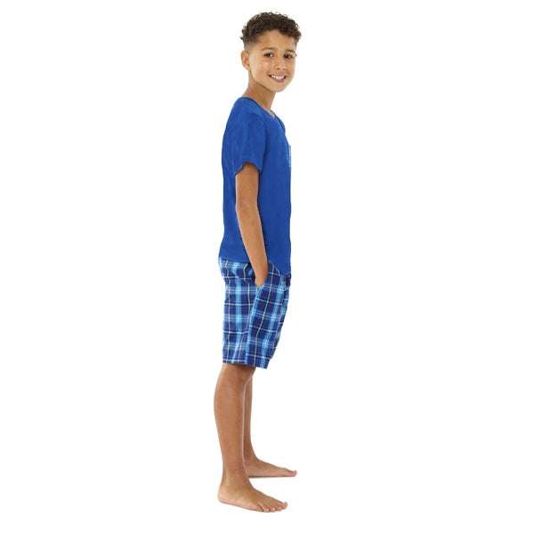 Boys Pyjama PJ Nightwear Sets 2 Piece Check Bottom Loungewear Short Long Bedlam
