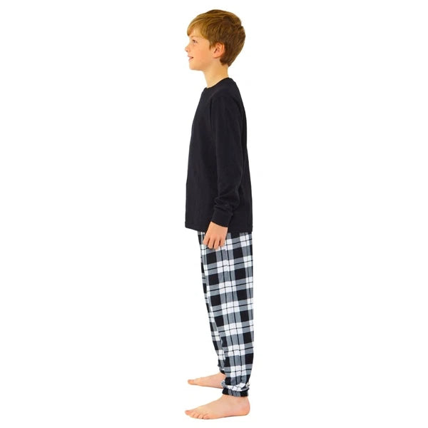 Boys Pyjama PJ Nightwear Sets 2 Piece Check Bottom Loungewear Short Long Bedlam