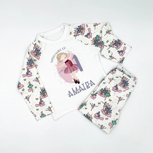 Personalised First Birthday Pyjamas Ballerina When I Wake Up I Will Be One PJ's