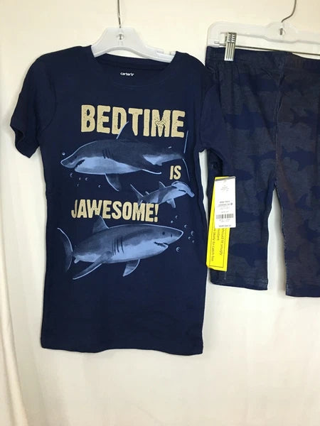New Carter's Boys Shark Pajama set Snug Fit Shorts Navy Blue many sizes