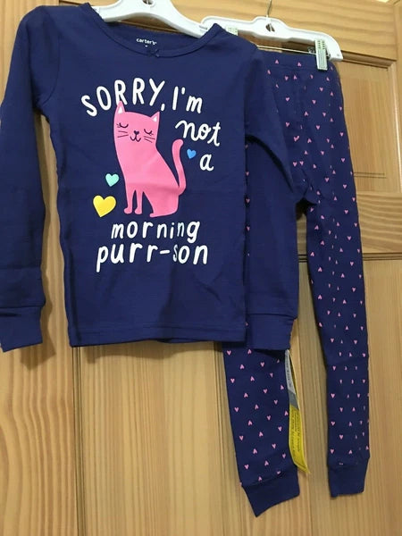New Carter's Girls Cat Pajama Set Long Sleeve Long Pants Kids Navy Blue ManySize